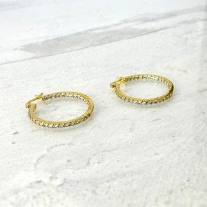 Inside Out CZ Hoop Earrings Gold over Sterling Silver 1.25" 2mm Light n Elegant